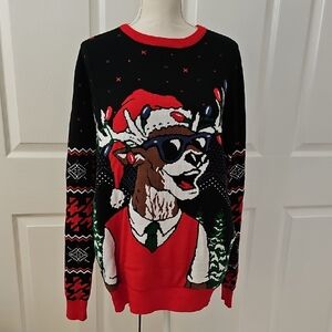 Festive Reindeer Sweater - Black and Red